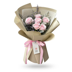 "Gentle Blush" bouquet of 6 pink roses