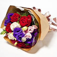 Multicolour Bouquet Of Roses And Lisianthus